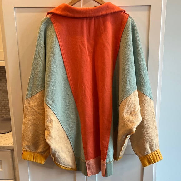 Free People Sidewalk Sweatshirt Polo-collared Colorblock Pullover - Picture 3 of 8